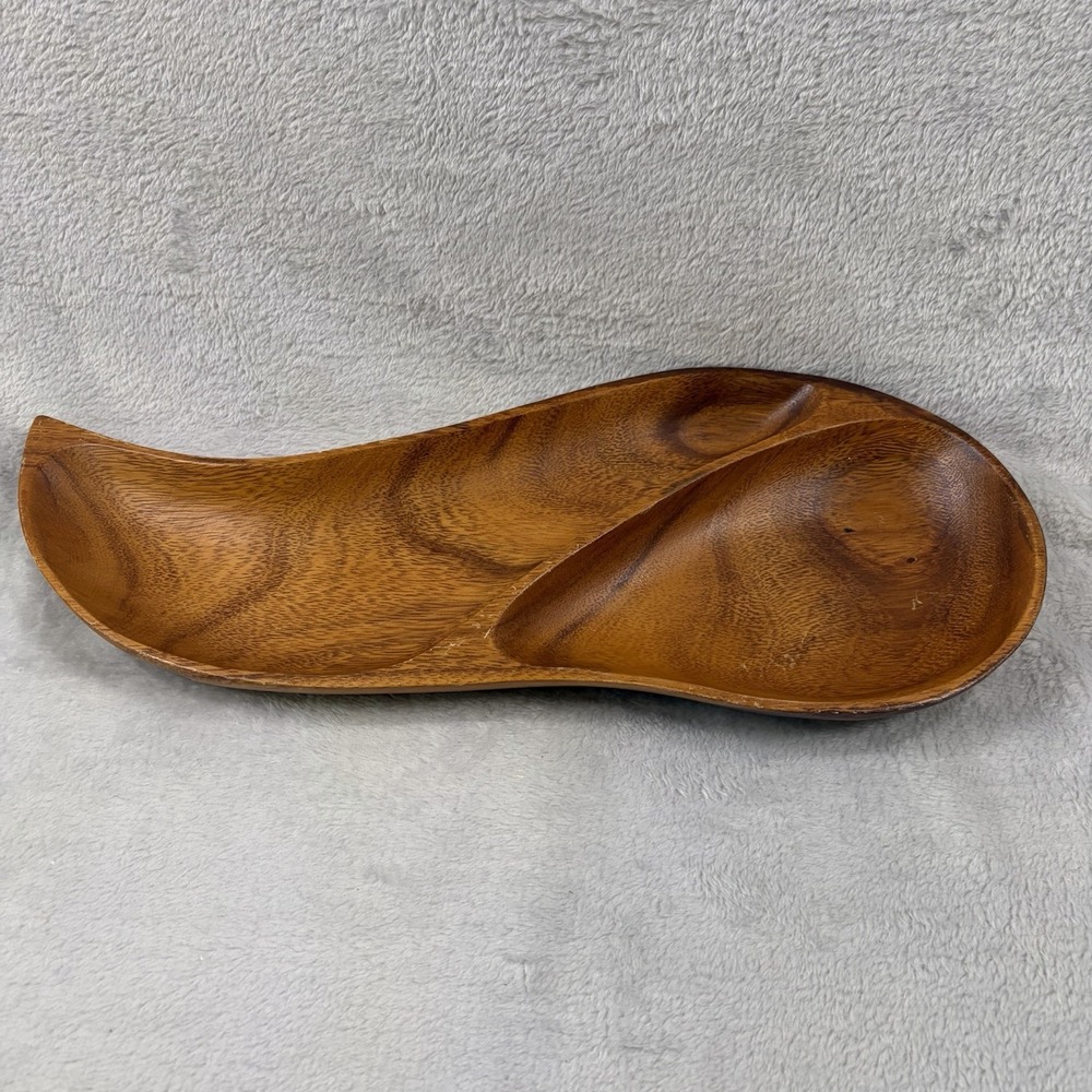 Vintage Genuine Monkey Pod Wood Divided Serving Tray Philippines MCM 17" Long